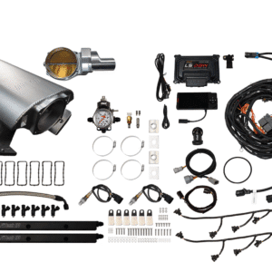 Automotive upgrade kit with various electronic and wiring components.