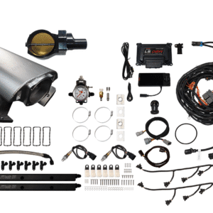 A car turbocharger kit with various components and wiring.