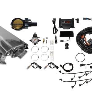 Complete car engine air intake system with sensors and wiring.