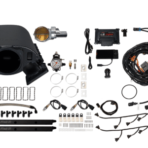 A complete turbocharger kit with all necessary components and accessories.