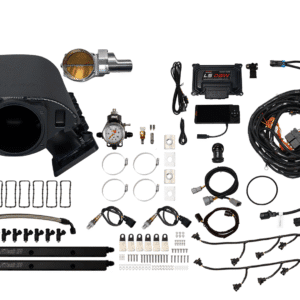 Complete vehicle turbocharger installation kit with hoses, clamps, and accessories.