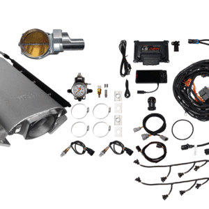 Complete automotive LPG conversion kit with various components and wiring.