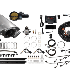 Comprehensive diesel engine tuning and performance parts kit with sensors and wiring.