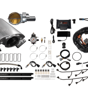 Car exhaust and wiring kit with various clamps and connectors.