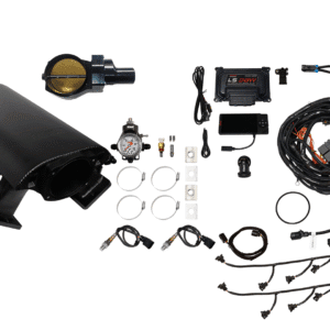 A detailed automotive engine tuning kit with various sensors and wiring components.