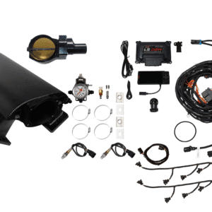 Complete car turbo kit with various components and wiring.