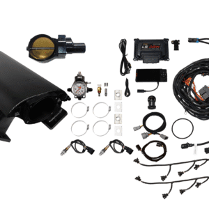 A car turbocharger kit with various components and wiring.