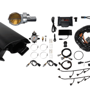 Complete car alarm system with sensors, remote, and wiring components.