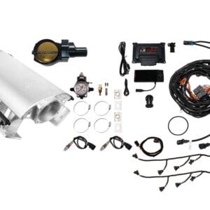 Complete turbocharger kit with various components and wiring.