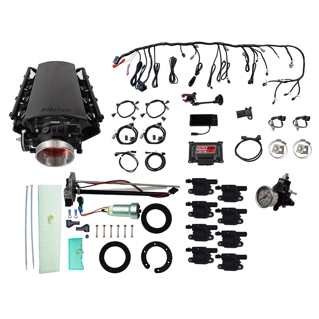 <span style="color:#ED3237;">79630</span><br>Ultimate LS 1000 HP EFI System With Short Cathedral Intake, In Tank 440 LPH Pump Module, Go Fuel Regulator, & Go Spark LS3 Style Coil With LED 8 Pack Master Kit