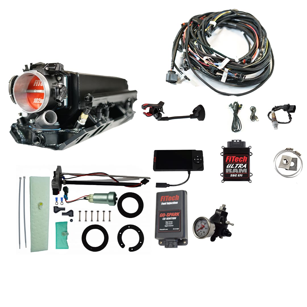 <span style="color:#ED3237;">93632</span><br>Ultra Ram 800 HP Chevy Big Block Rectangle Port EFI System With Go Fuel 440 LPH In-Tank, Go Spark CDI Box & Go Fuel Regulator Master Kit