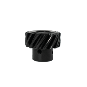 Black helical gear with a small mounting hole.