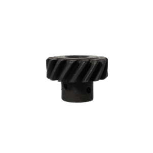 Small black helical gear with angled teeth.