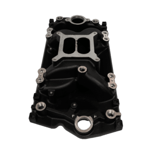 <span style="color:#ED3237;">37855-2C</span><br>Intake Manifold, SBC Vortec 262-400 c.i.d w/ 96+ L31 Vortec Heads, 4150 flange, Dual Plane, Black