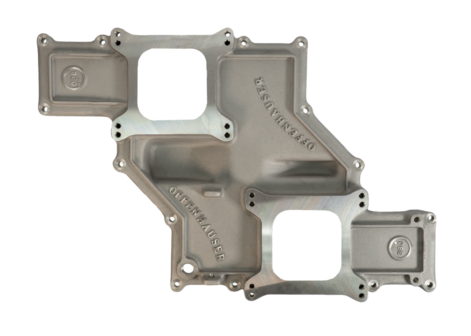 <span style="color:#ED3237;">92200</span><br>Offenhauser Intake Manifold, Small Block Chevy, Low Profile Dual Quad Cross-Ram, Complete Base, Top, w/linkage and hardware - Image 6