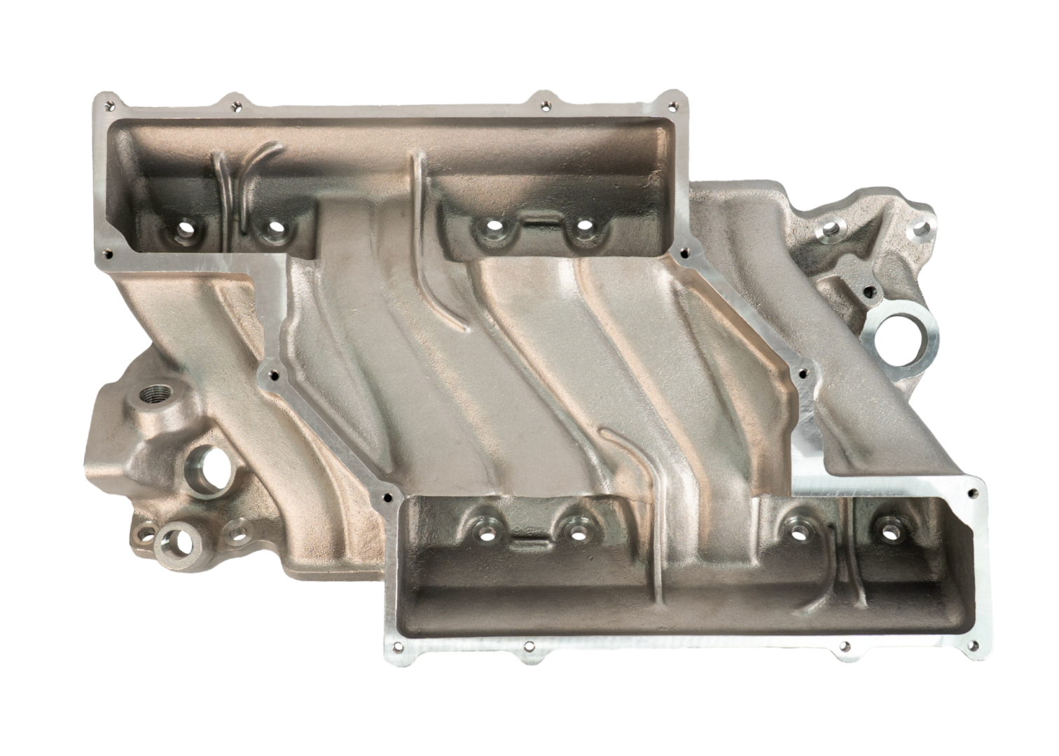 <span style="color:#ED3237;">92200</span><br>Offenhauser Intake Manifold, Small Block Chevy, Low Profile Dual Quad Cross-Ram, Complete Base, Top, w/linkage and hardware - Image 4